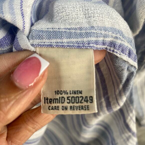 LL Bean Top Large Linen Button Down Long Sleeve Striped Shirt Coastal Relaxed - Picture 13 of 15